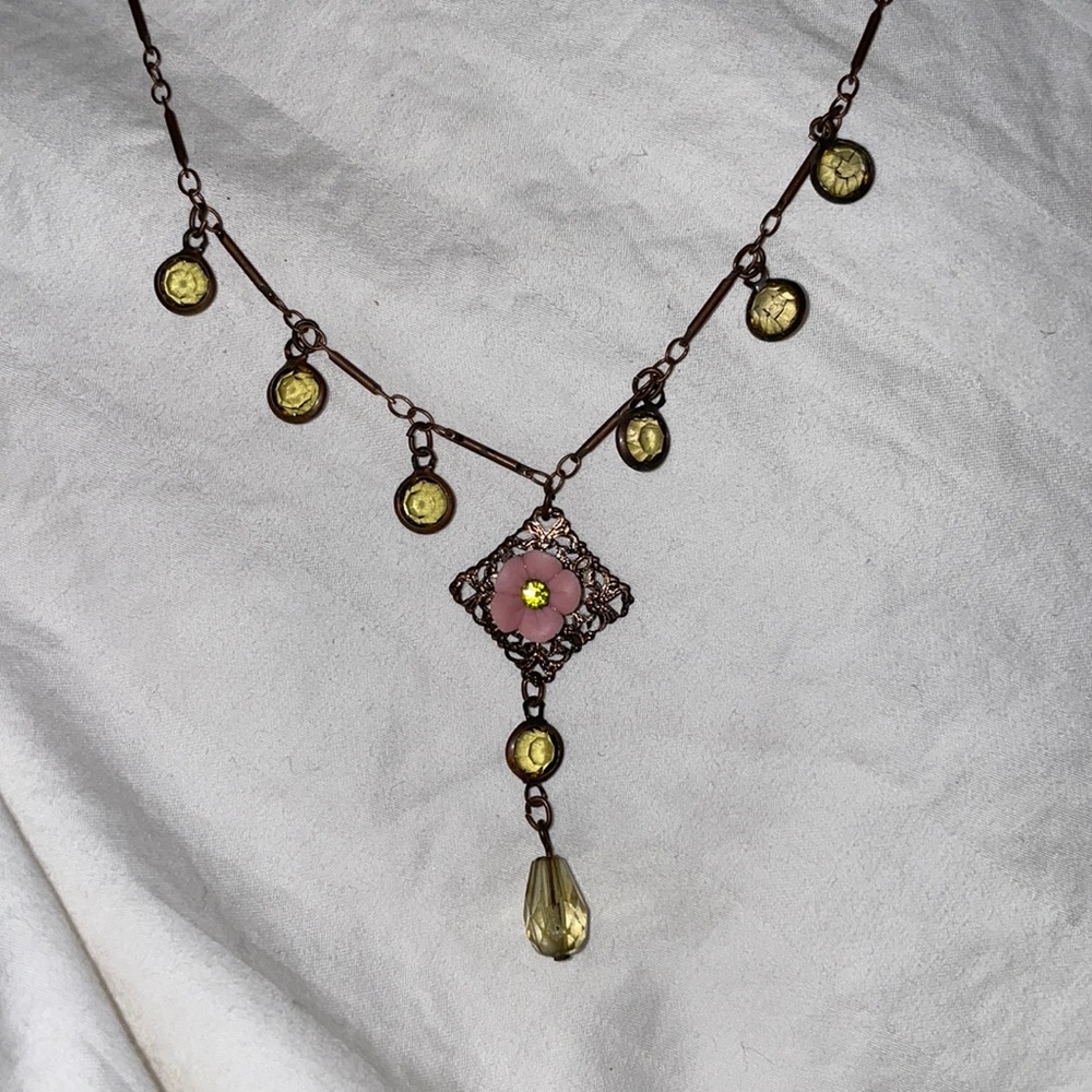 Green and pink flower necklace